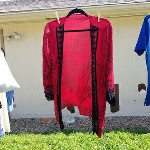 Red and Black Boho Kimono